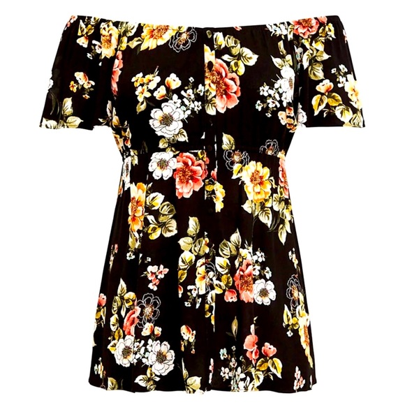 torrid Tops - Torrid Black Floral Babydoll Top Off Shoulder Crepe Cottagecore Boho Sz 00 M/L